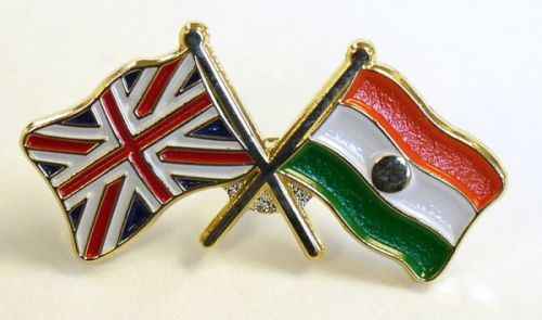 LAPEL BADGE, UNION JACK/INDIA CROSS FLAGS